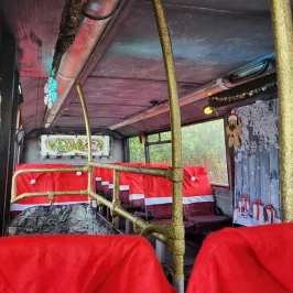 a person sitting on a bed