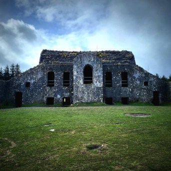 a castle on top of a grass covered field